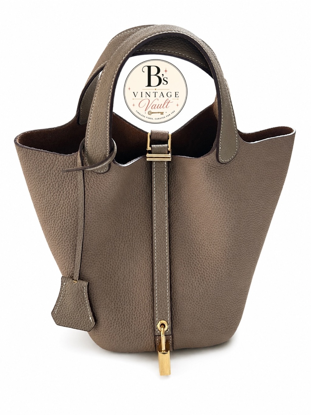 Taupe Leather Tote Bag with Gold Hardware ⚠️We Do Not Ship to California
